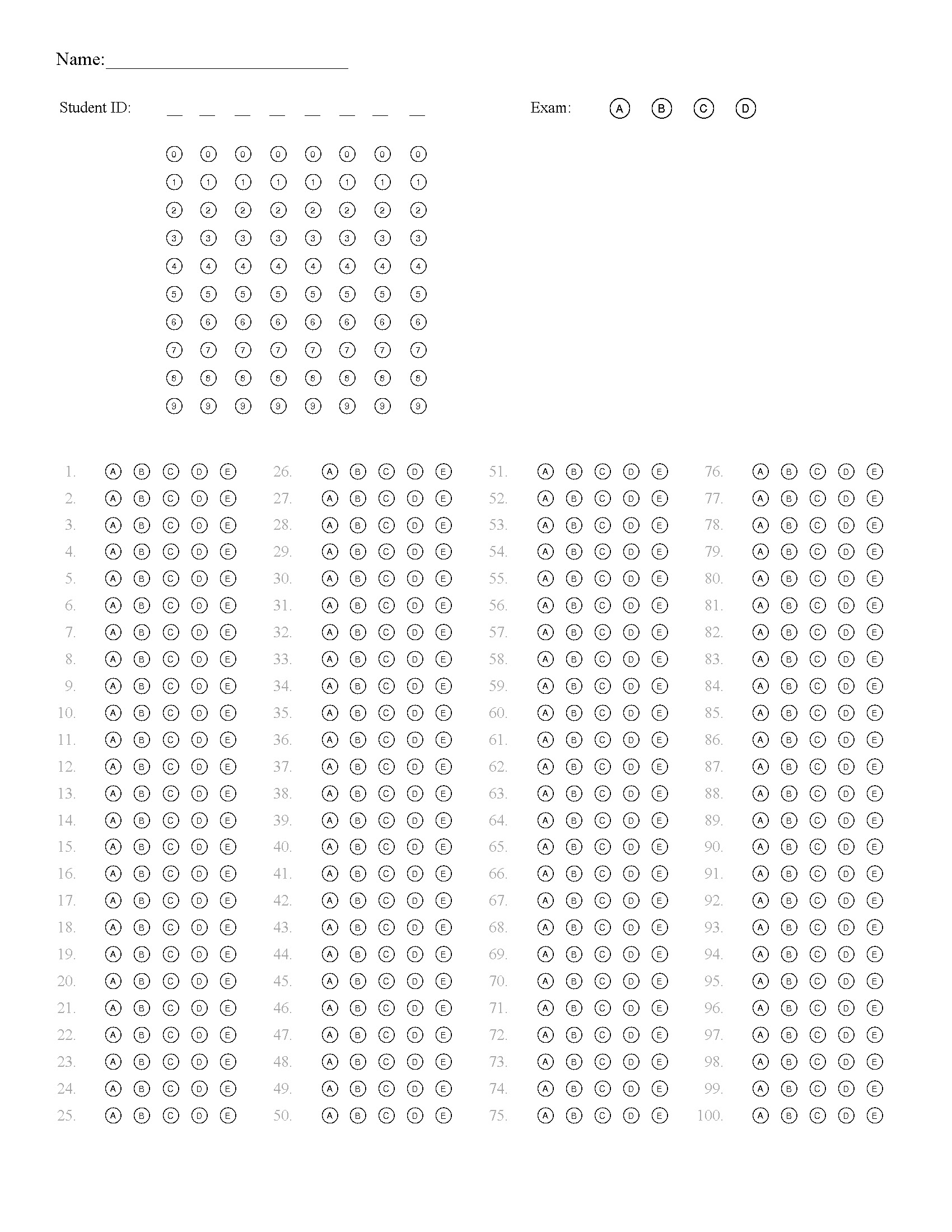 answer sheet template