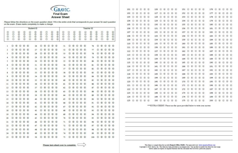 Remark Office Omr Sample Bubble Forms For Tests Assessments Exams And Quizzes · Remark Software 0729