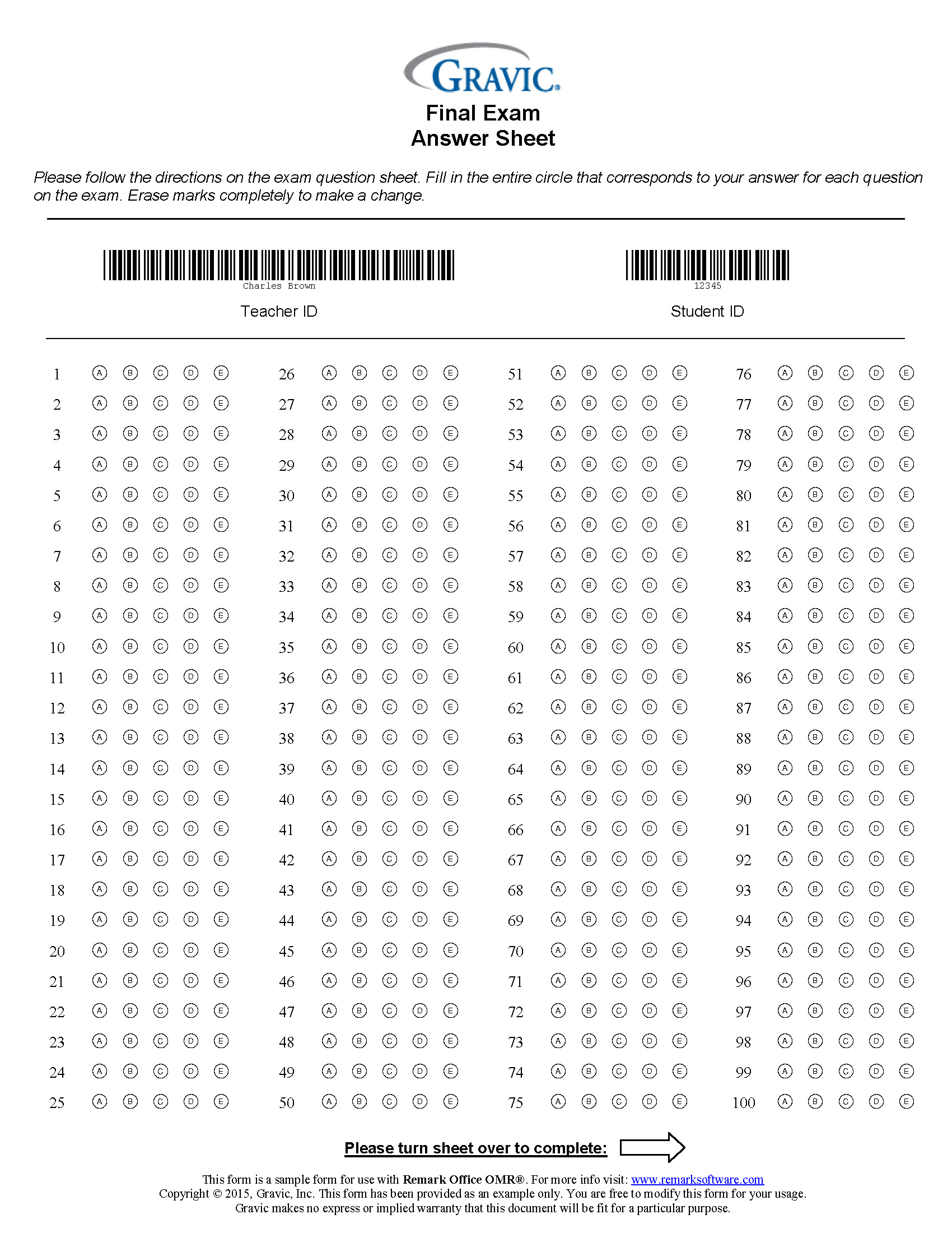 20 question gridable bubble sheet