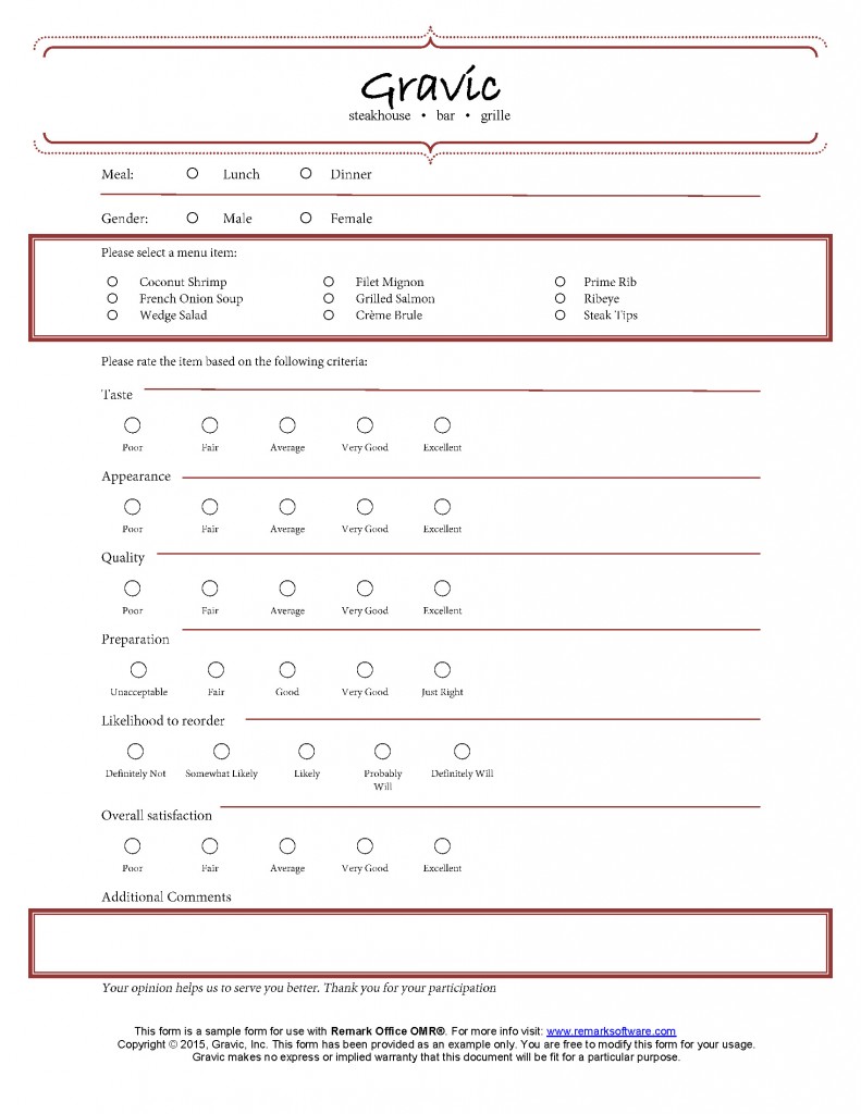 Restaurant Survey · Remark Software