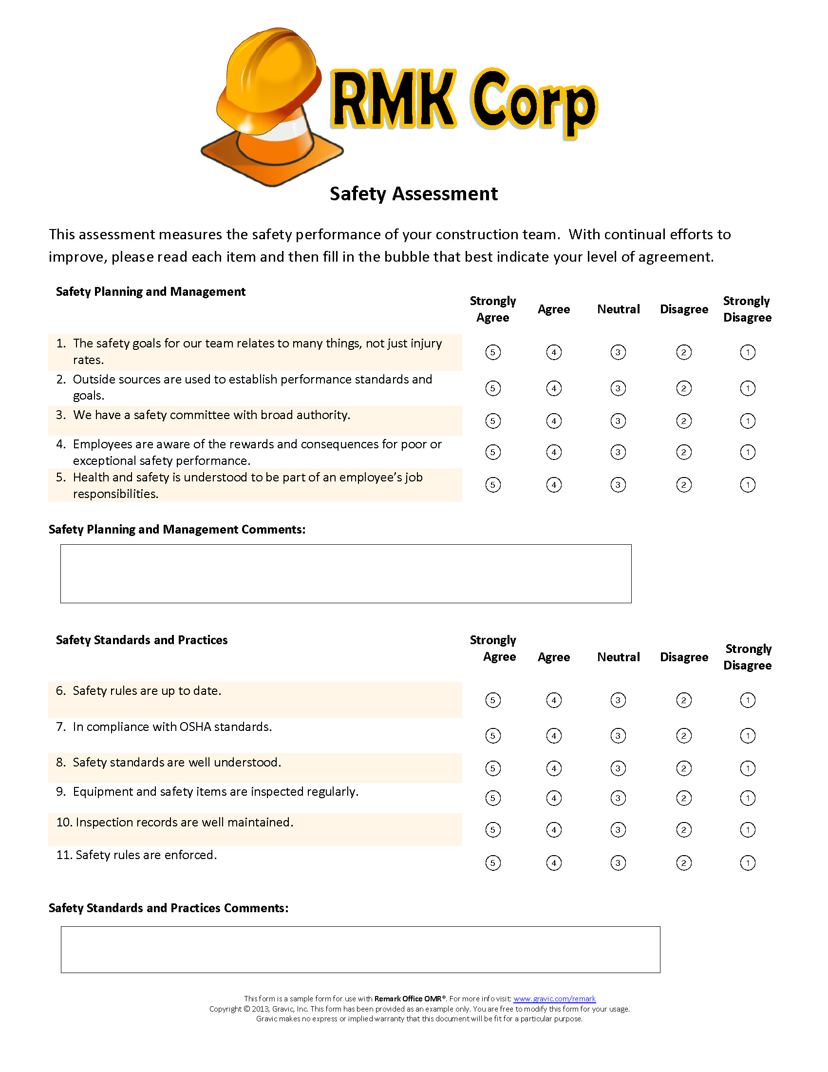 Safety assessment sample form