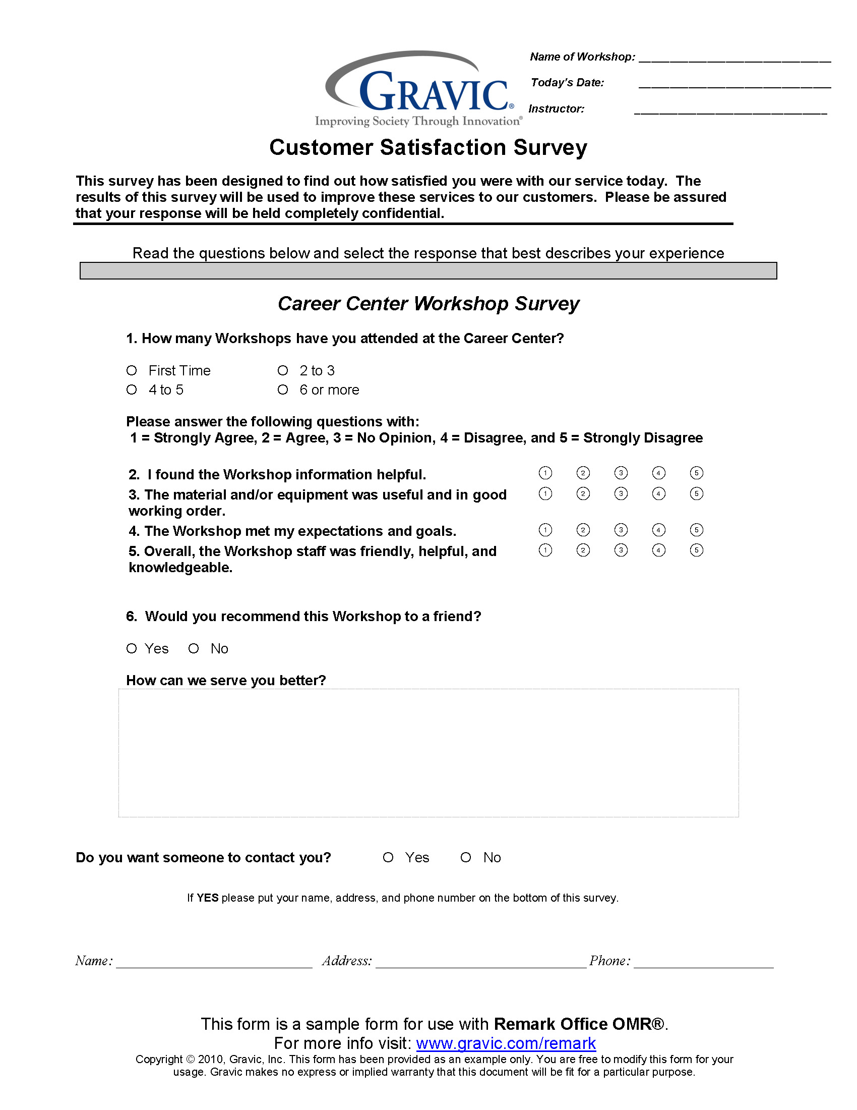 Workshop Survey Template from remarksoftware.com