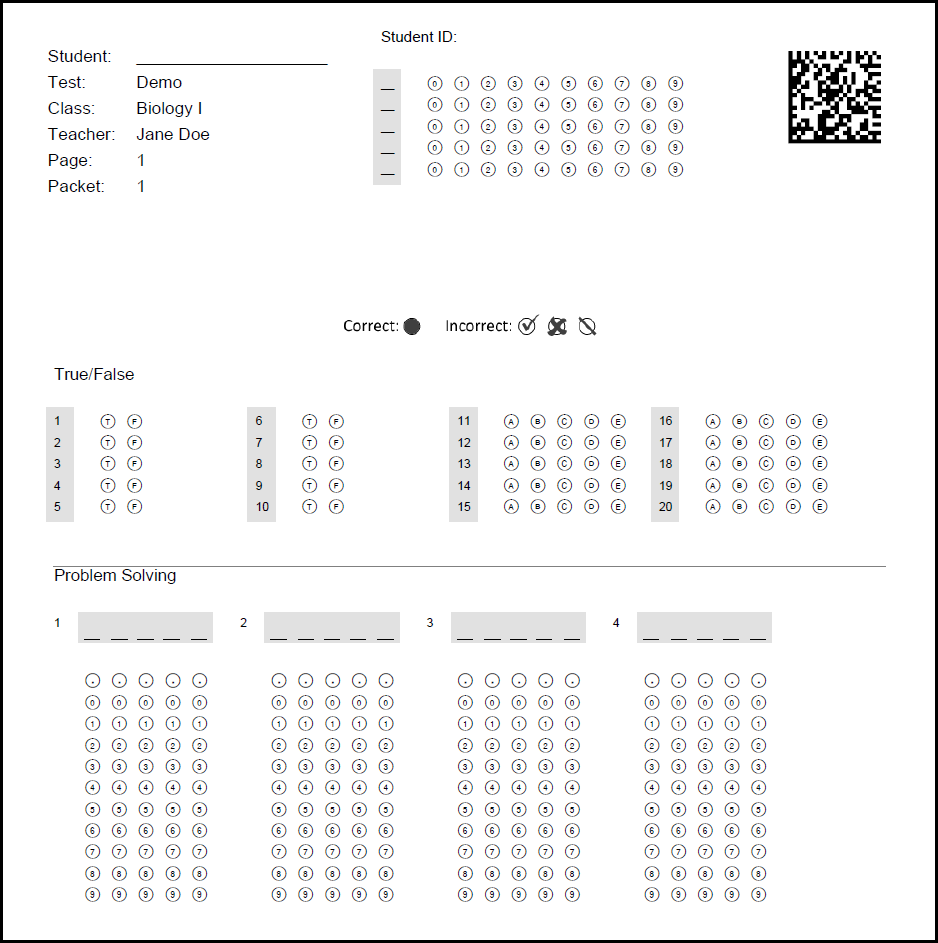 multiple choice answer sheet 1 20