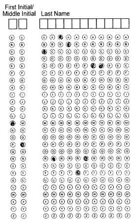 OMR (optical mark recognition) grid for bubbling in a name