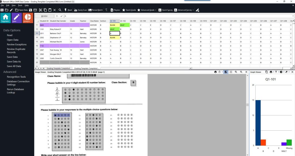 Reviewing exceptions in Remark Office OMR software