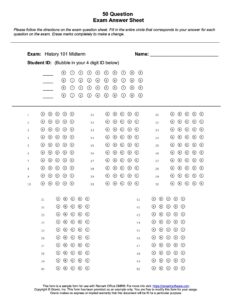 50 Question Test Answer Sheet · Remark Software