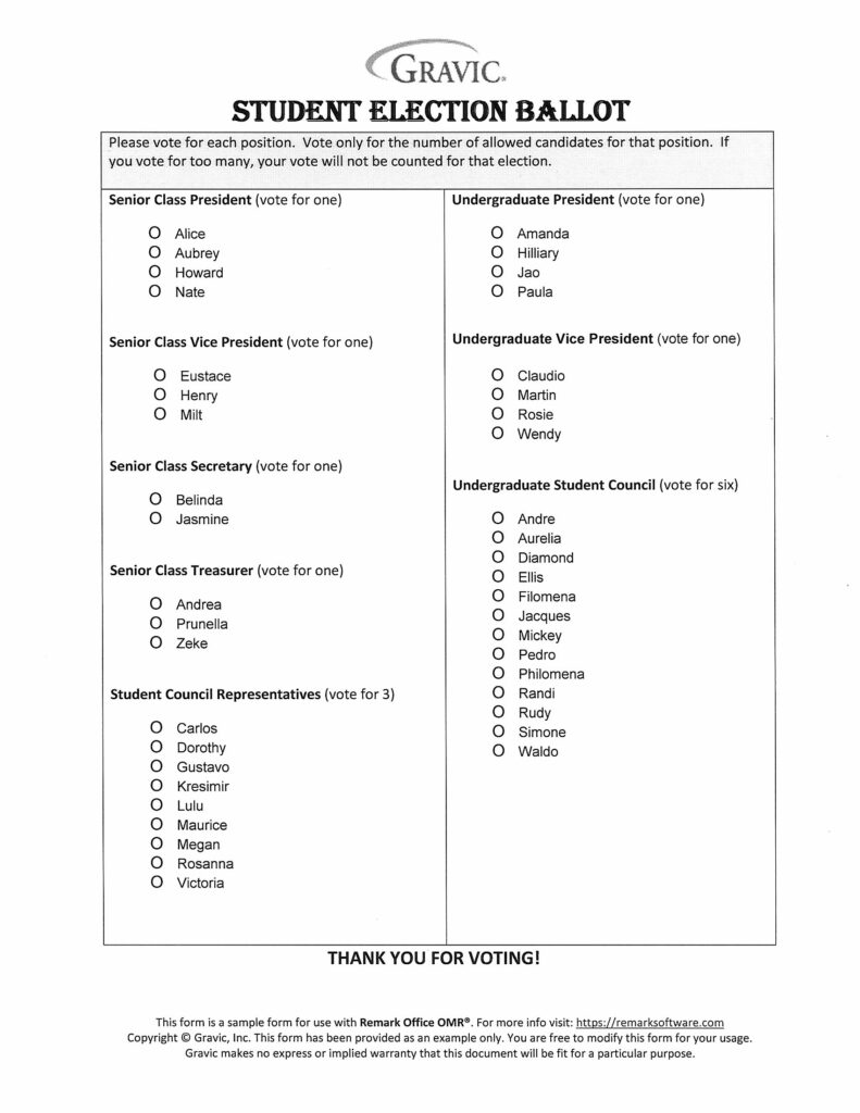 Student election ballot sample form